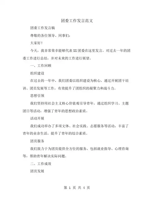 团委工作发言范文