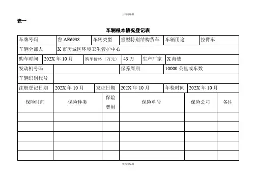 车辆基本情况登记表样稿