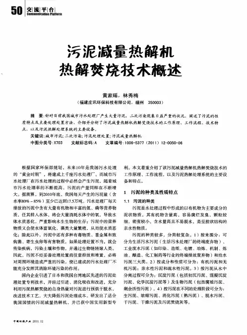 污泥减量热解机热解焚烧技术概述