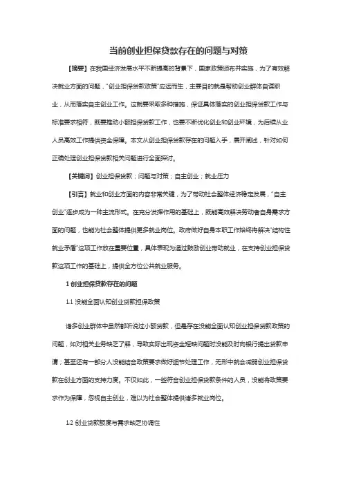 当前创业担保贷款存在的问题与对策