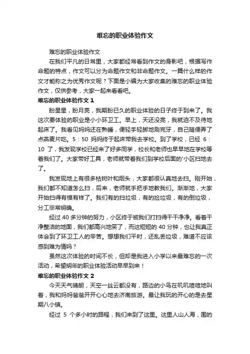 难忘的职业体验作文