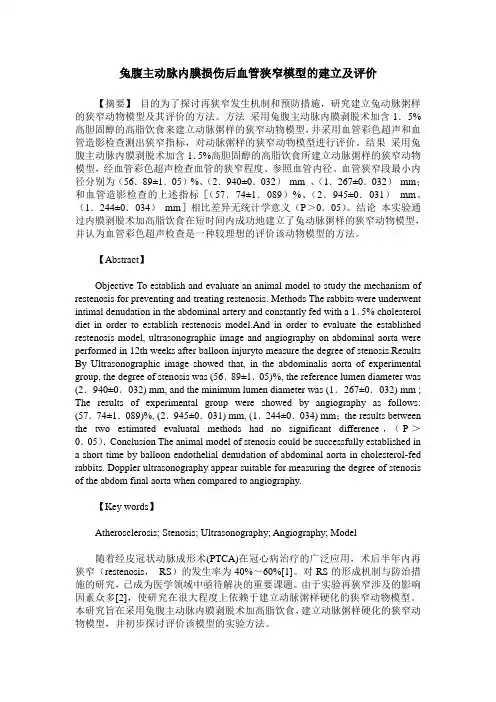兔腹主动脉内膜损伤后血管狭窄模型的建立及评价