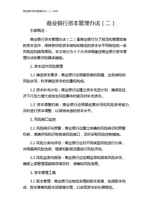 商业银行资本管理办法(二)2024