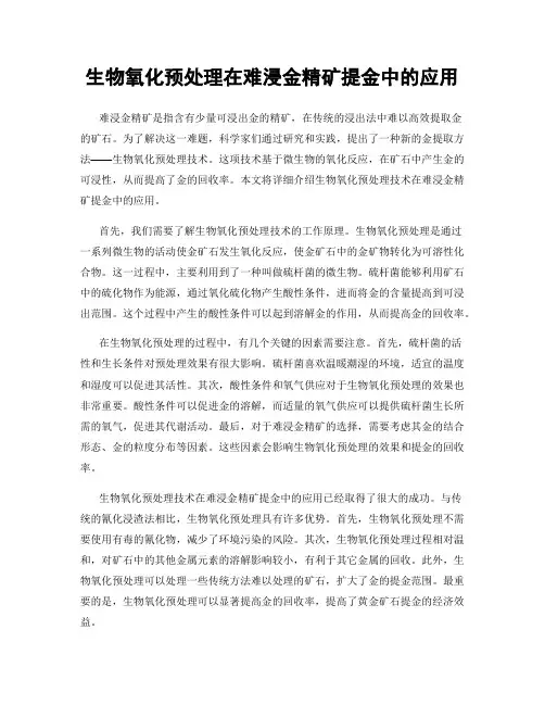 生物氧化预处理在难浸金精矿提金中的应用
