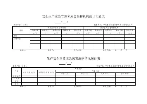 生产安全事故应急预案编制情况统计表