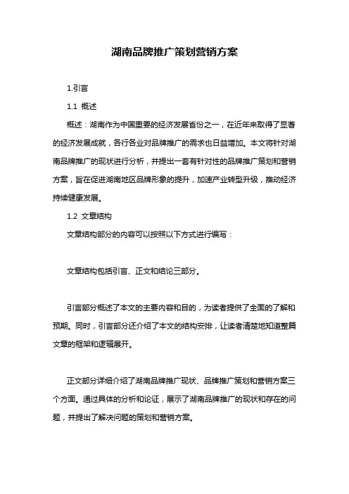 湖南品牌推广策划营销方案