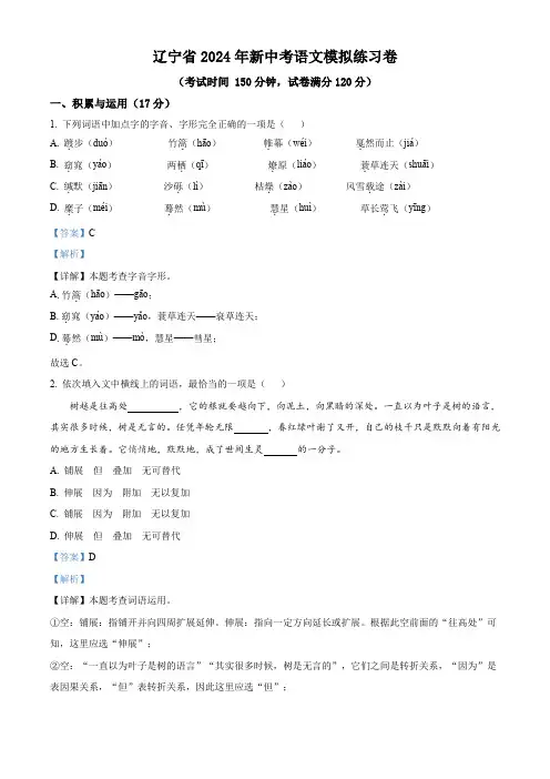 精品解析：2024年辽宁省新中考模拟语文试题(解析版)