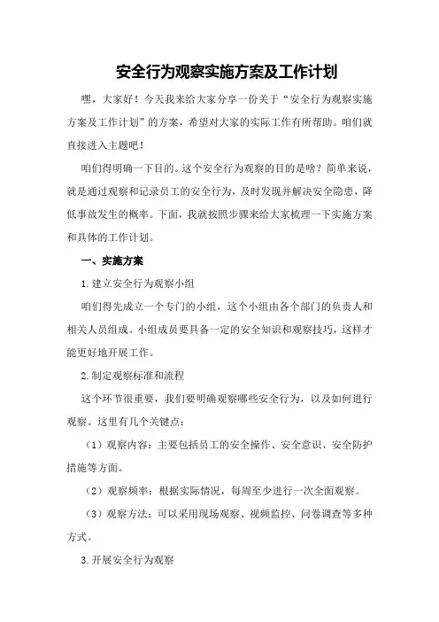 安全行为观察实施方案及工作计划