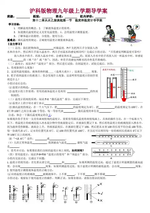 沪科版九年级物理导学案(全册)