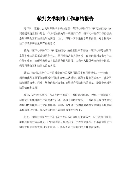 裁判文书制作工作总结报告