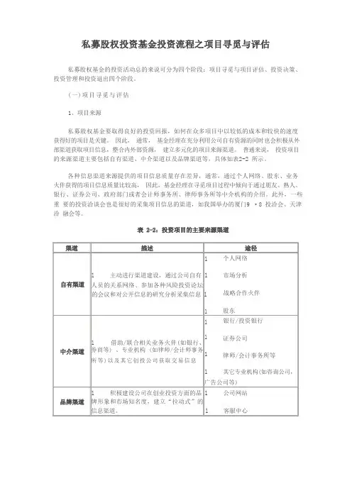 股权投资项目筛选评估
