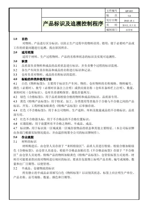产品标识及追溯控制程序