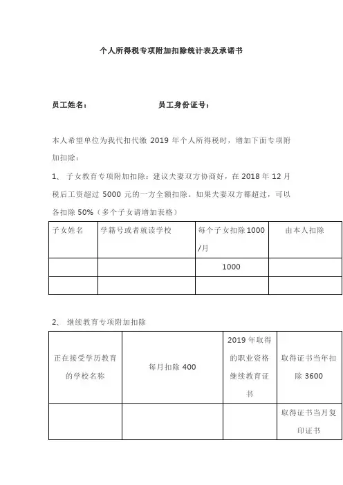 个人所得税专项附加扣除统计表及承诺书