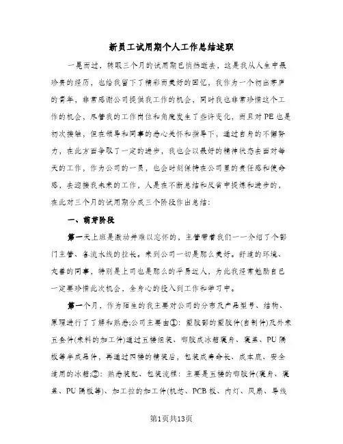 新员工试用期个人工作总结述职（5篇）