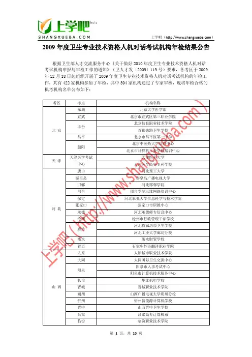 2009年度人机对话考试机构年检结果公告