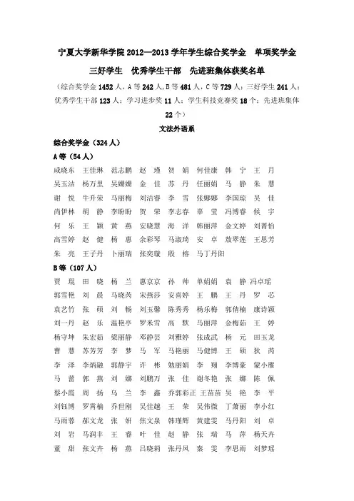 文法外语系2012—2013学年学生综合奖学金 单项奖学金