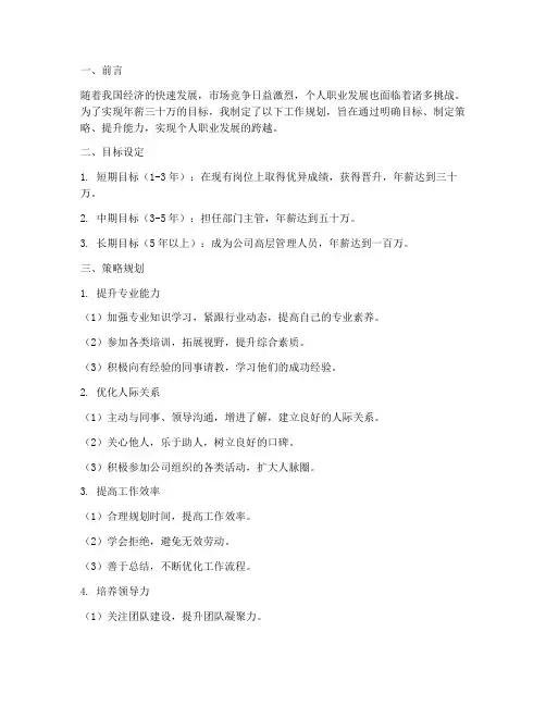 年薪三十万工作规划范文