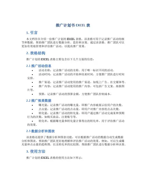 推广计划书EXCEL表