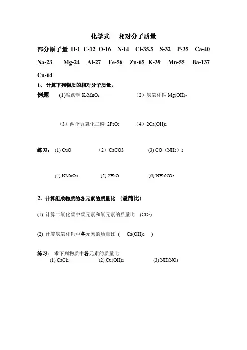 化学式   相对分子质量学案