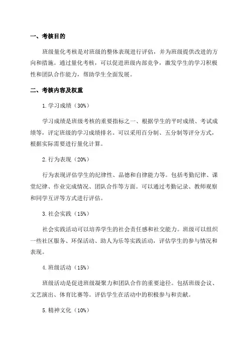 小学五年级班级量化考核细则