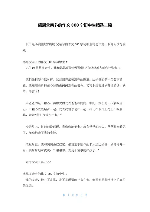 感恩父亲节的作文800字初中生精选三篇