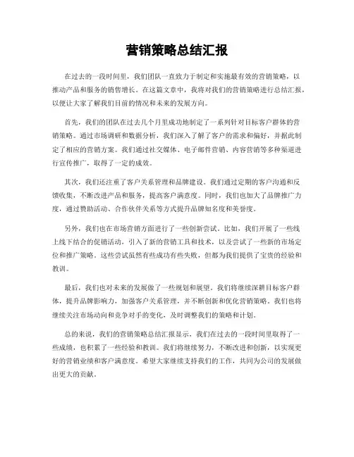 营销策略总结汇报