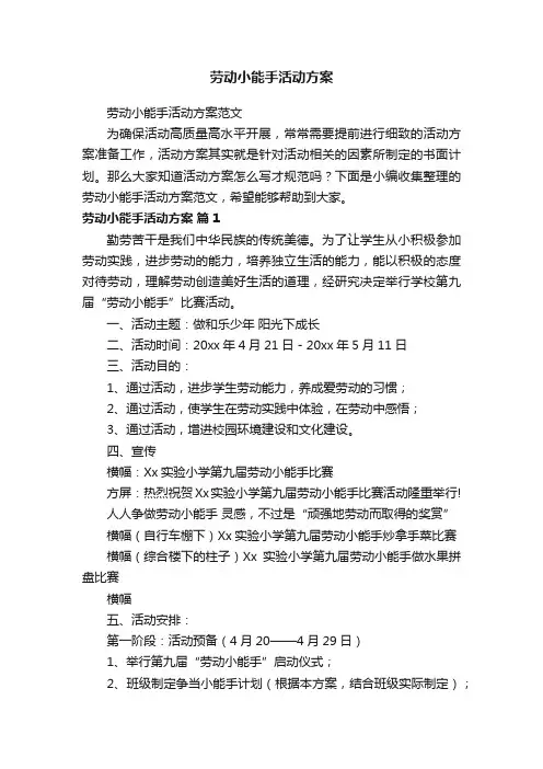 劳动小能手活动方案范文