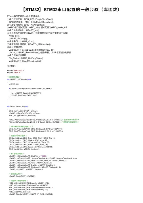 【STM32】STM32串口配置的一般步骤（库函数）