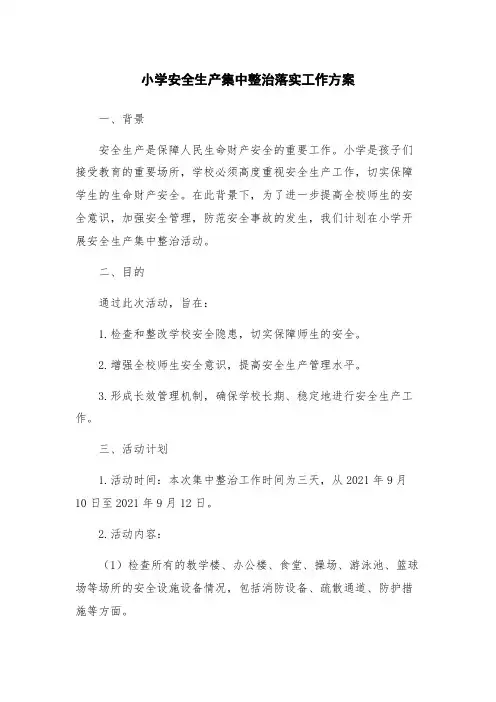 小学安全生产集中整治落实工作方案