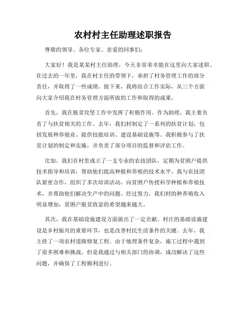 农村村主任助理述职报告