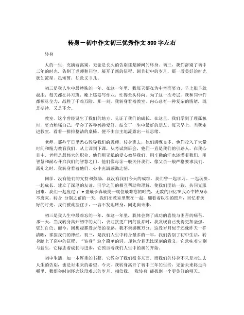 转身-初中作文初三优秀作文800字左右