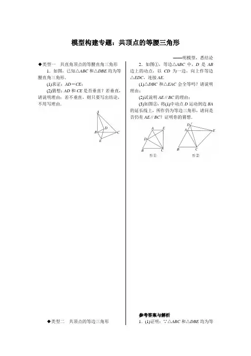 翼教版八年级数学上册模型构建专题共顶点的等腰三角形