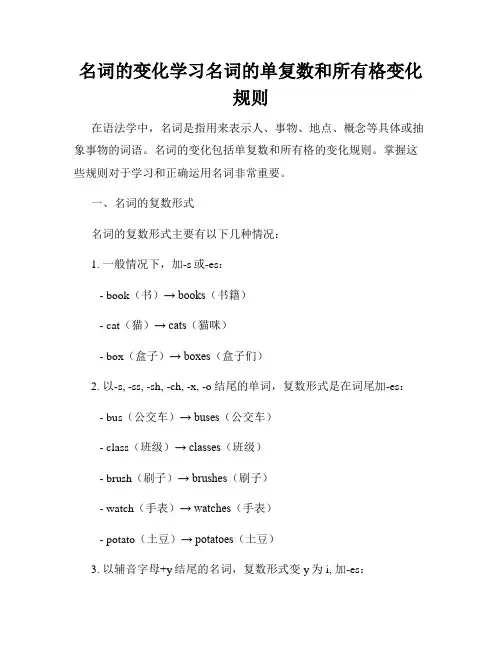 名词的变化学习名词的单复数和所有格变化规则