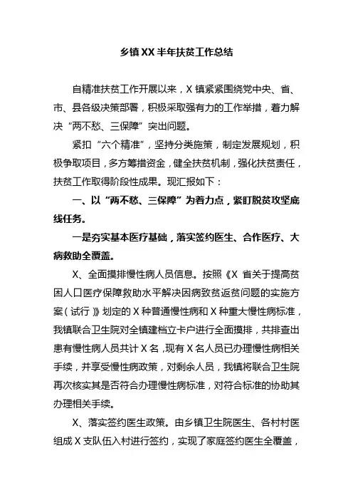 乡镇2020半年扶贫工作总结