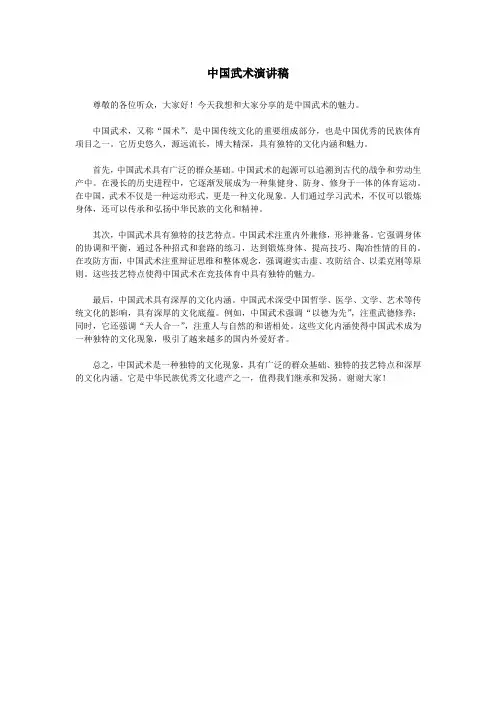 中国武术演讲稿