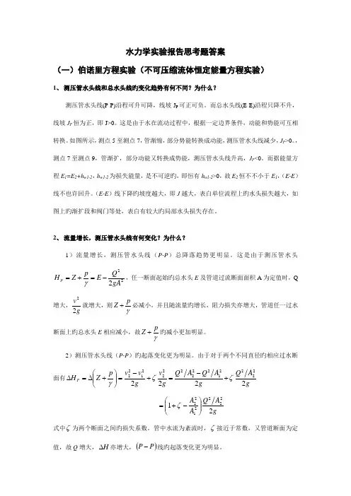 2022年水力学实验报告思考题答案新编