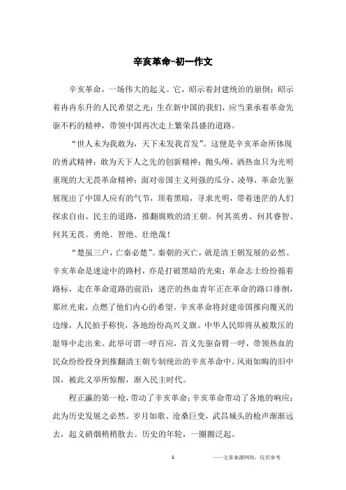 辛亥革命-初一作文
