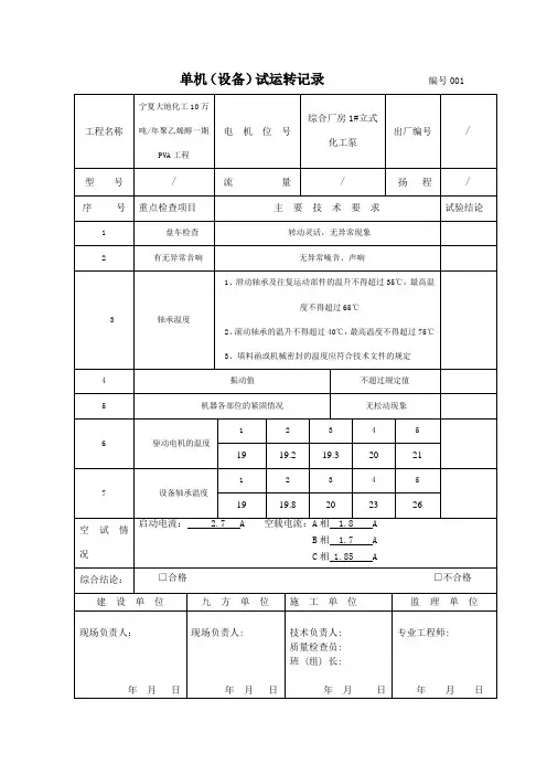 电气电机检查表