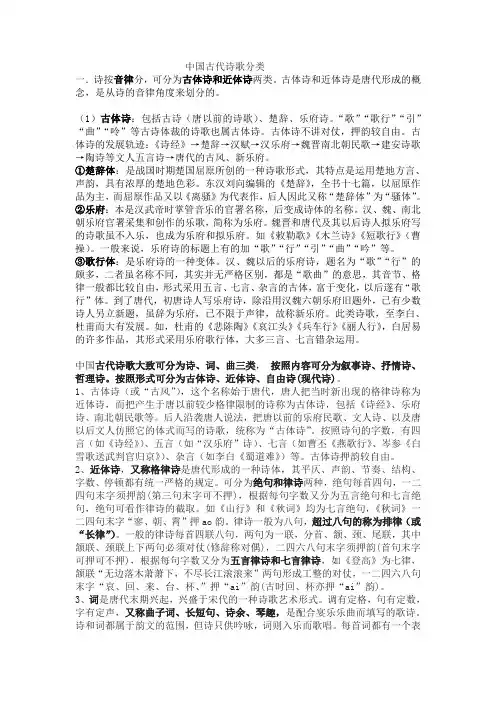 中国古现代诗歌分类