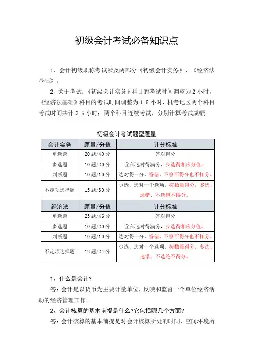 最新整理初级会计考试必备知识点
