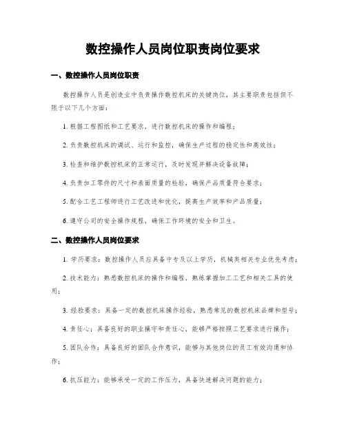 数控操作人员岗位职责岗位要求