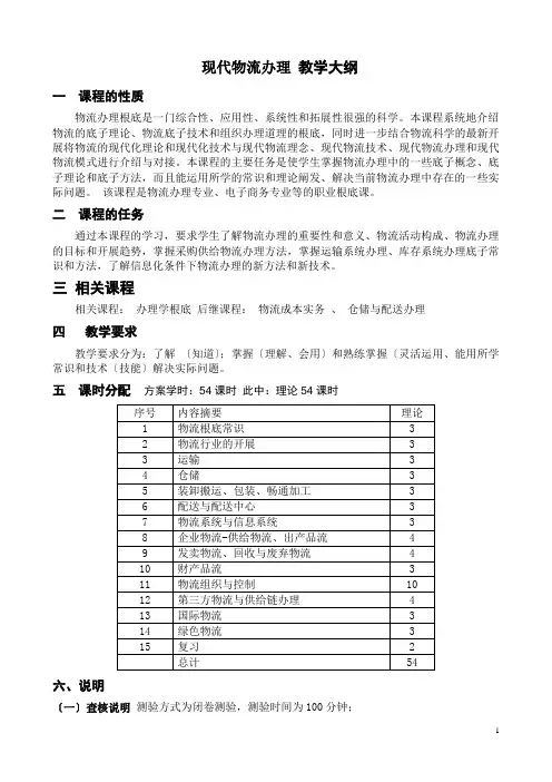现代物流管理-教学大纲
