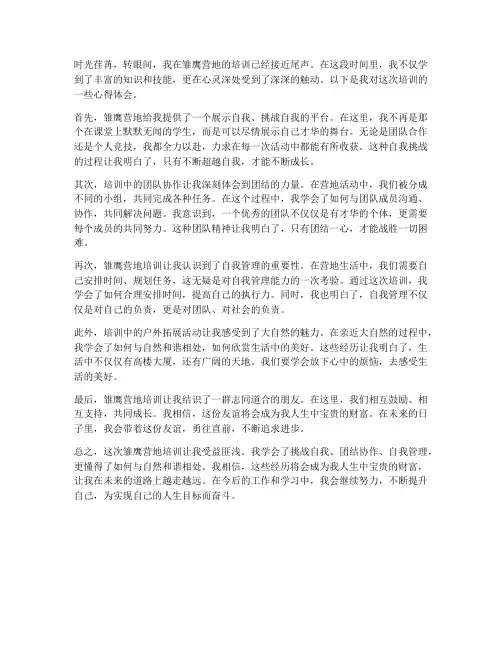 雏鹰营地培训心得体会范文