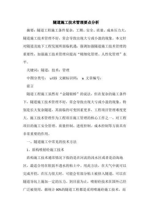 隧道施工技术管理要点分析论文