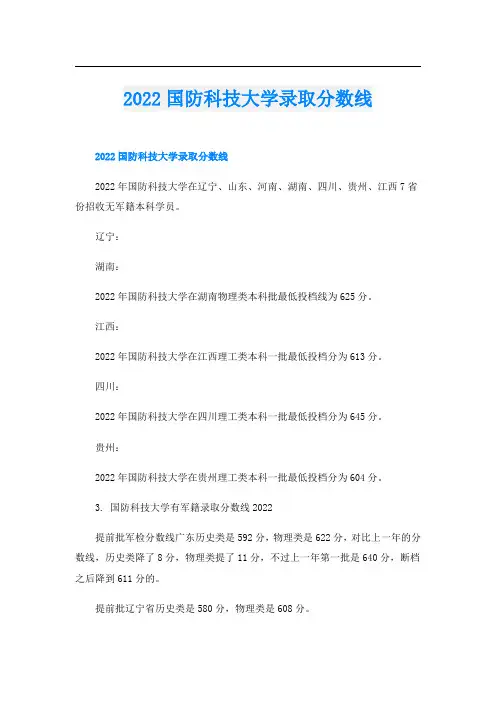 国防科技大学录取分数线