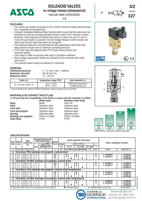 ASCO NUMATICS 1 4 电磁阀说明书