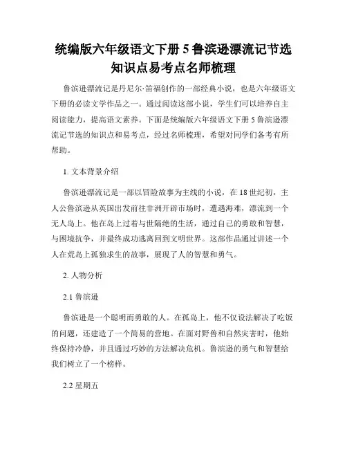 统编版六年级语文下册5鲁滨逊漂流记节选知识点易考点名师梳理