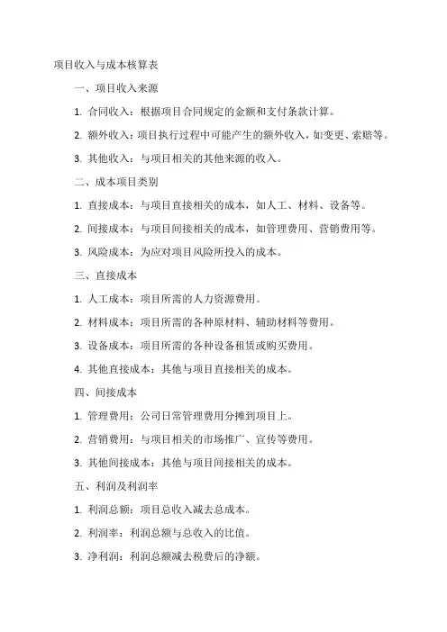 项目收入与成本核算表