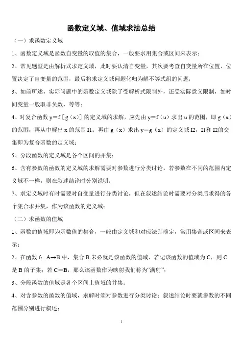 高中数学-函数定义域值域求法精编