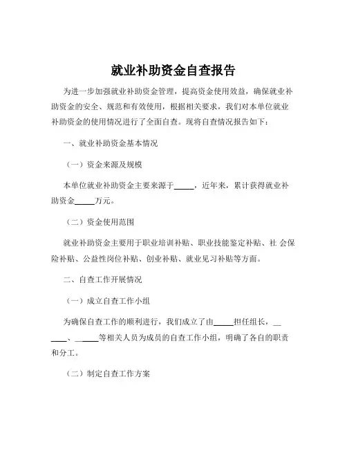 就业补助资金自查报告